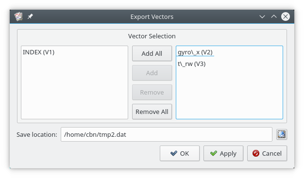 Export Vectors to an ASCII file