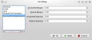 Settings menu: default layout options